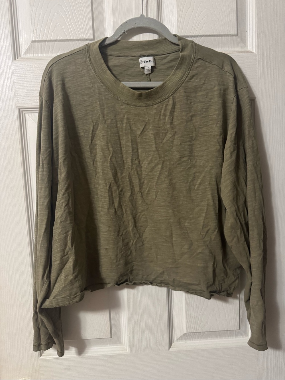 The Drop Olive Green Long Sleeve Crop Top